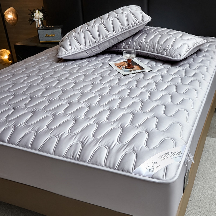 91家纺网 家纺一手货源 找家纺 3C 2025新款100支全棉抗菌夹棉床笠 韵律 灰