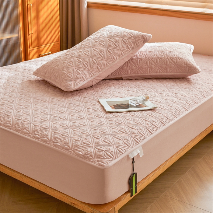 91家纺网 家纺一手货源 找家纺 3C 2025全棉蚕丝蛋白夹棉床笠 天星花-樱花粉