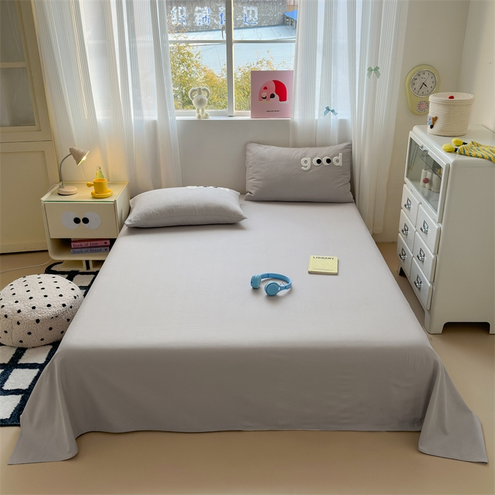 91家纺网 家纺一手货源 找家纺 丽涵家纺 2025新款全棉大雁纹单品床单床单三件套 good银沙灰