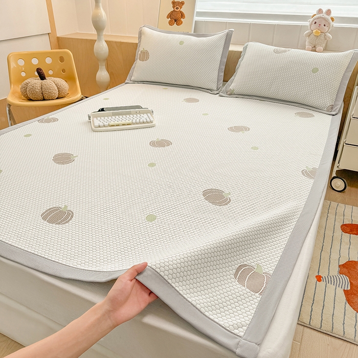 91家纺网 家纺一手货源 找家纺 绣女坊 2025新款冰豆豆提花凉席三件套 南瓜