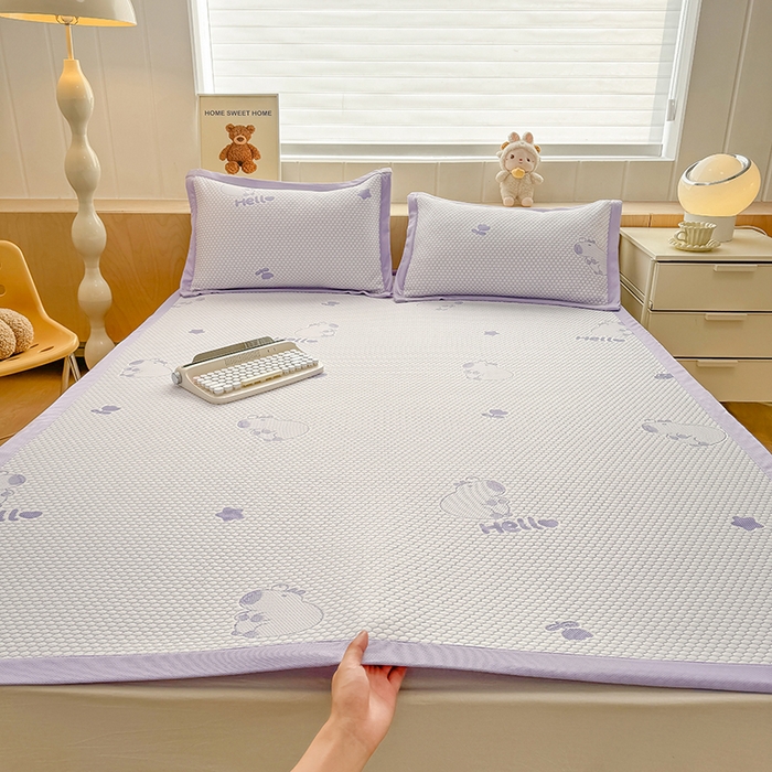 91家纺网 家纺一手货源 找家纺 绣女坊 2025新款冰豆豆提花凉席三件套 卡皮巴拉紫