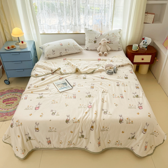 91家纺网 家纺一手货源 找家纺 葡萄家 2025新款A类母婴级大豆纤维牛奶丝针织棉夏凉被（提供买家秀）赏花兔