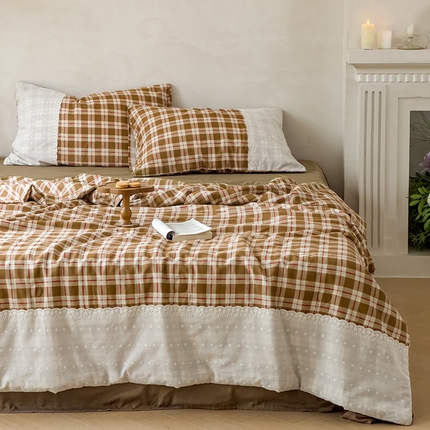 91家纺网 家纺一手货源 找家纺 曼町家居 2025春夏新款全棉纯棉双层纱法式镂空立体大花边夏被夏凉被空调被四件套 流苏