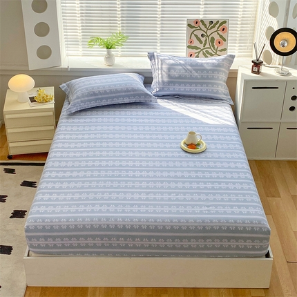 凯磊2025新款老粗布印花单品床笠床笠单件 甜纹悠居-蓝
