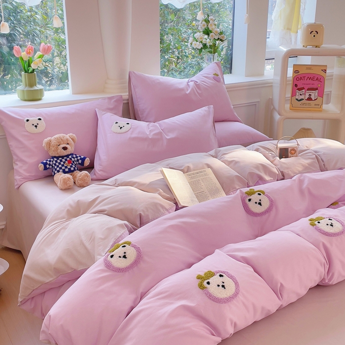 91家纺网 家纺一手货源 找家纺 锦觅家纺 2025新款奶油小清新毛巾绣全棉纯棉四件套-风格一（专版散花必须控价） 甜蜜幸福