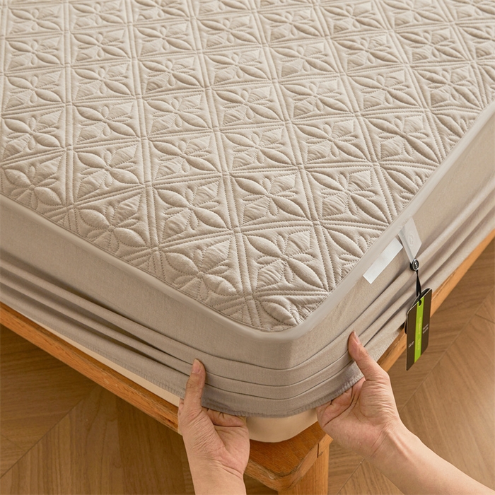 91家纺网 家纺一手货源 找家纺 3C 2025全棉蚕丝蛋白夹棉床笠 天星花-浅卡其