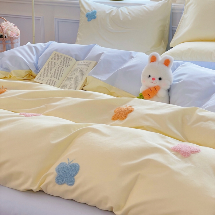 91家纺网 家纺一手货源 找家纺 锦觅家纺  2025新款奶油小清新毛巾绣全棉纯棉四件套-风格一（专版散花必须控价） 五彩斑斓