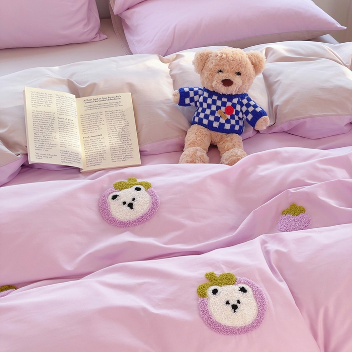 91家纺网 家纺一手货源 找家纺 锦觅家纺 2025新款奶油小清新毛巾绣全棉纯棉四件套-风格一（专版散花必须控价） 甜蜜幸福