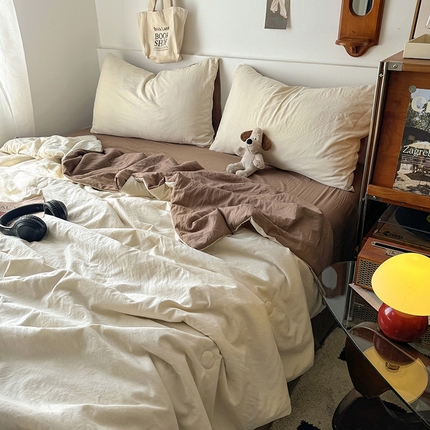 耀达家居 2025新款水洗棉双拼夏被四件套 燕麦➕可可