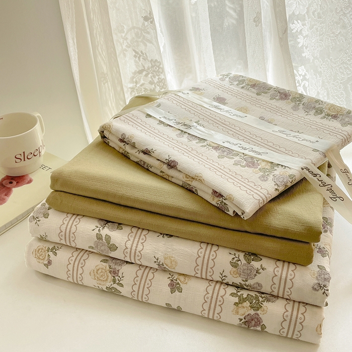 91家纺网 家纺一手货源 找家纺 初念 2025新款云感针织双层纱三件套-四件套【提供买家秀】 玫瑰哒