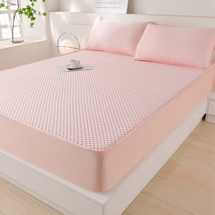 91家纺网 家纺一手货源 找家纺 梦之星 2025新款凉豆豆凉席三件套 纯色床笠款-粉