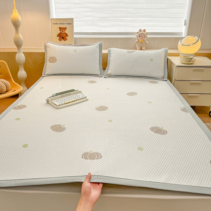 91家纺网 家纺一手货源 找家纺 绣女坊 2025新款冰豆豆提花凉席三件套 南瓜