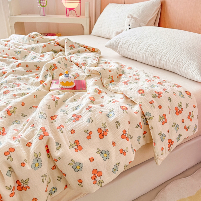 91家纺网 家纺一手货源 找家纺 薇玛仕 2025新款A类全棉双层皱皱纱印花款大豆夏凉被空调被儿童被被子被芯 果乐花园
