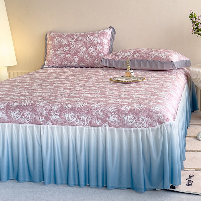 91家纺网 家纺一手货源 找家纺 冬然家纺 2025新款冰豆豆席子凉席床裙款 梦幻玫瑰-粉