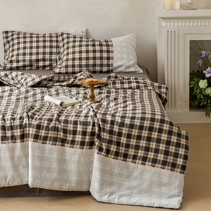 91家纺网 家纺一手货源 找家纺 曼町家居 2025春夏新款全棉纯棉双层纱法式镂空立体大花边夏被夏凉被空调被四件套 繁花