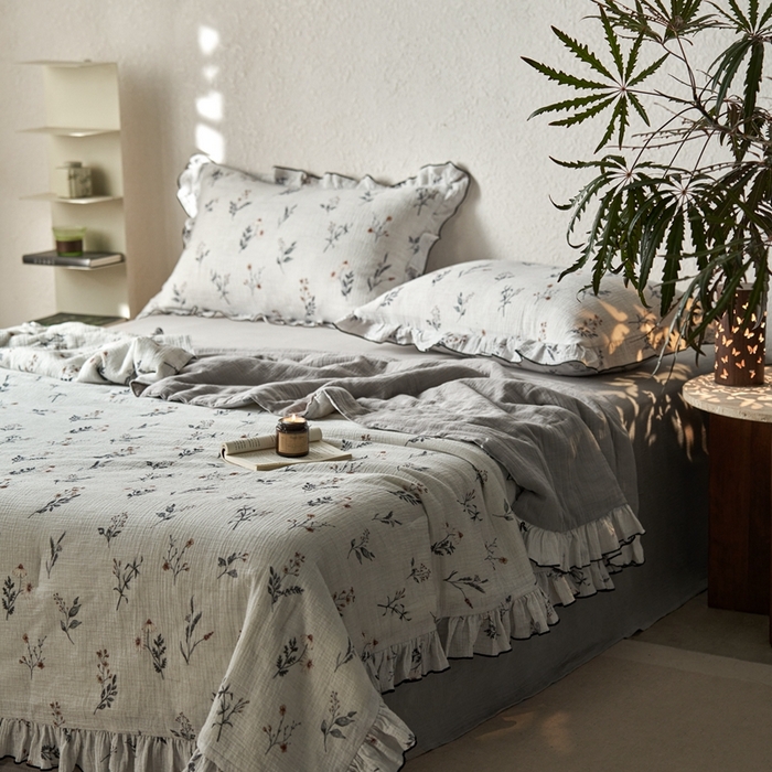 91家纺网 家纺一手货源 找家纺 安莱生活2025新款A类全棉双层皱皱纱夏凉被 夏被  织麦-白