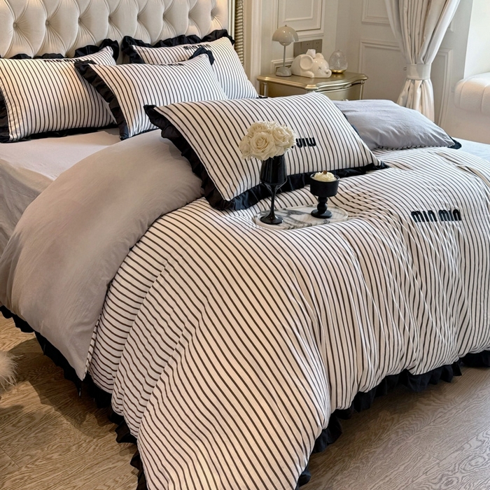 91家纺网 家纺一手货源 找家纺 （总）千希家纺2025新款法式花边水洗棉小香风绣花刺绣四件套