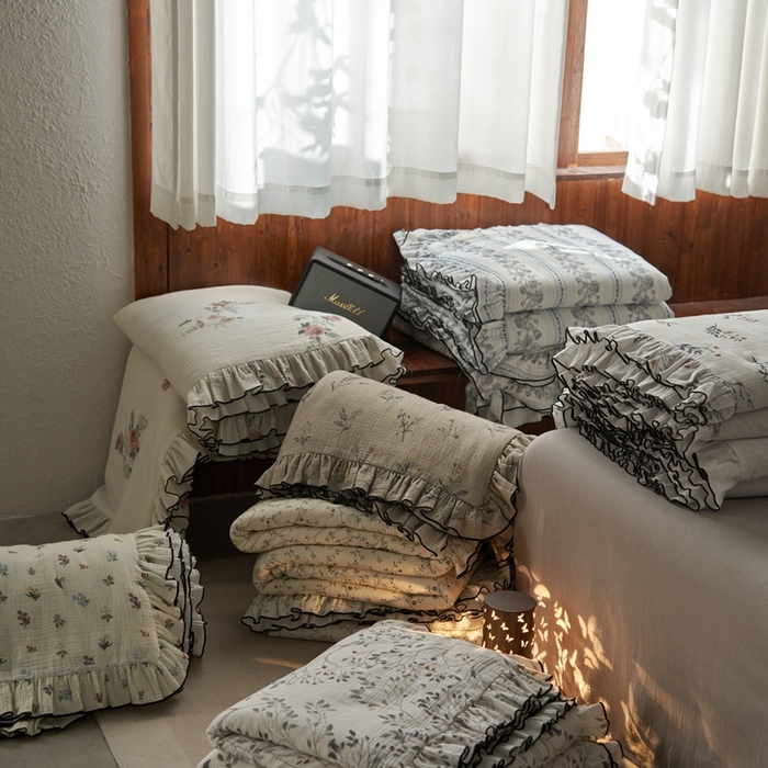 91家纺网 家纺一手货源 找家纺 安莱生活2025新款A类全棉双层皱皱纱夏凉被 叠拍图（仅供参考）