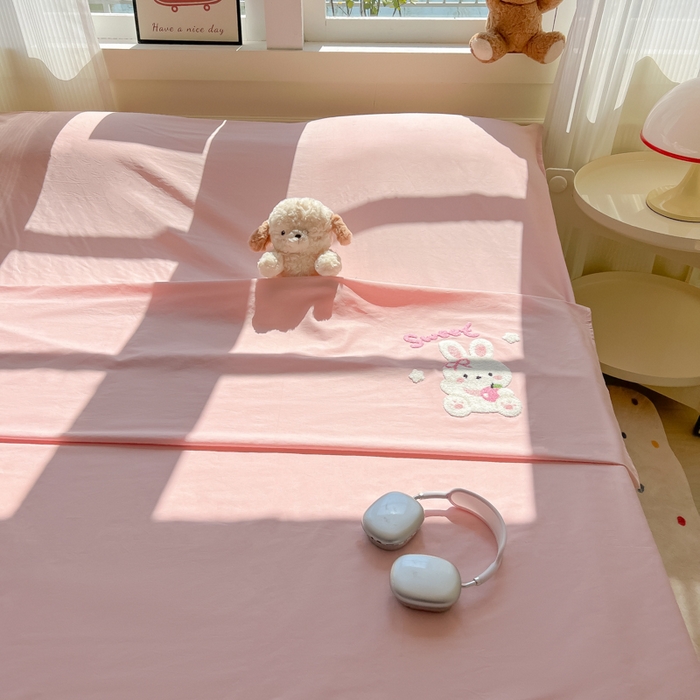 91家纺网 家纺一手货源 找家纺 柒星睡袋 2025新款款40支全棉纯色毛巾绣可拆分隔脏睡袋 小白兔 粉