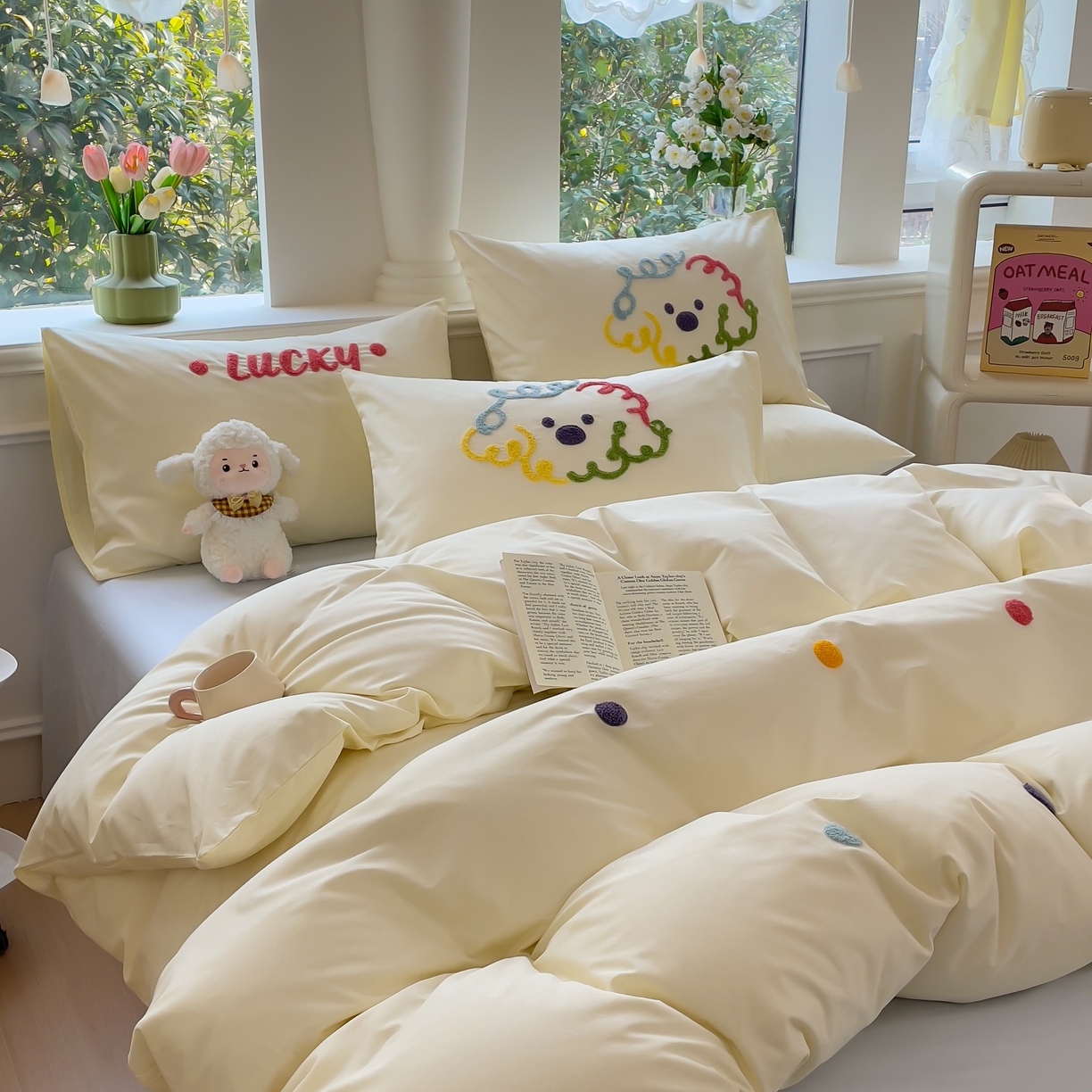 91家纺网 家纺一手货源 找家纺 （总）锦觅家纺  2025新款奶油小清新毛巾绣全棉纯棉四件套-风格一（专版散花必须控价）