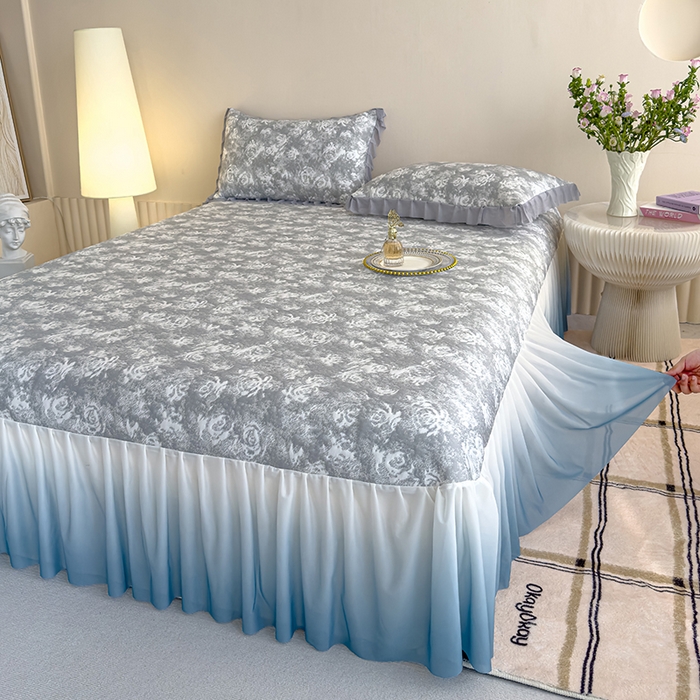 91家纺网 家纺一手货源 找家纺 冬然家纺 2025新款冰豆豆席子凉席床裙款 梦幻玫瑰-灰