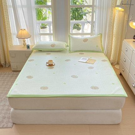 91家纺网 家纺一手货源 找家纺 鑫顺欣 2025新款A类凉感冰豆豆床单凉席 南瓜-草绿