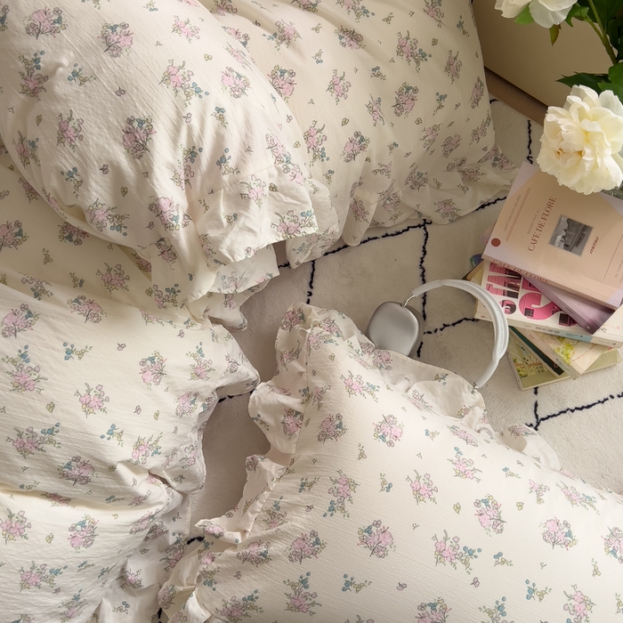 91家纺网 家纺一手货源 找家纺 希丞家居 2025新款云感提花双层纱花边四件套 梨梦