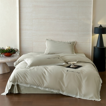 名品优仓 2025新款纯棉水洗棉双层纱提花韩版花边四件套-约定 约定-夜绿