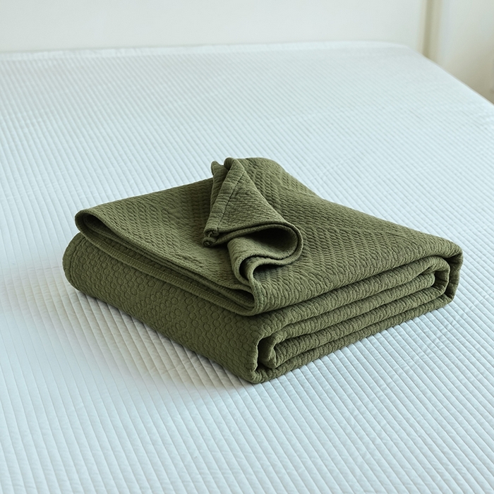 91家纺网 家纺一手货源 找家纺 雯雨家纺2025新款A类全棉加厚六层纱提花纯色盖毯 六层纱-橄榄绿