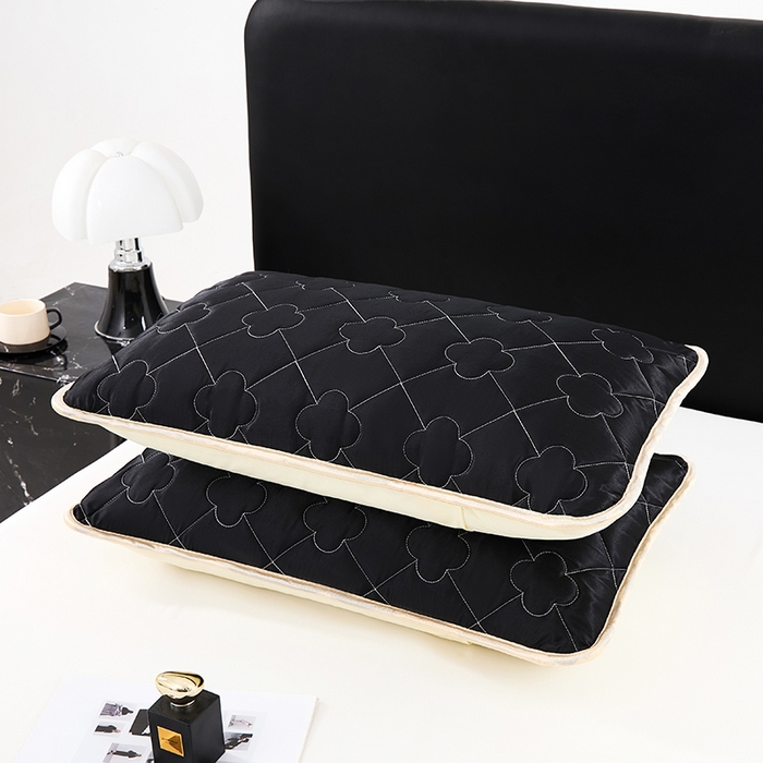 91家纺网 家纺一手货源 找家纺 梦舒羽 2025新款夏季冰丝凉感夹棉枕套单人一对装可水洗加厚枕头套宿舍48x74cm枕芯套 夹棉加厚-尊贵黑