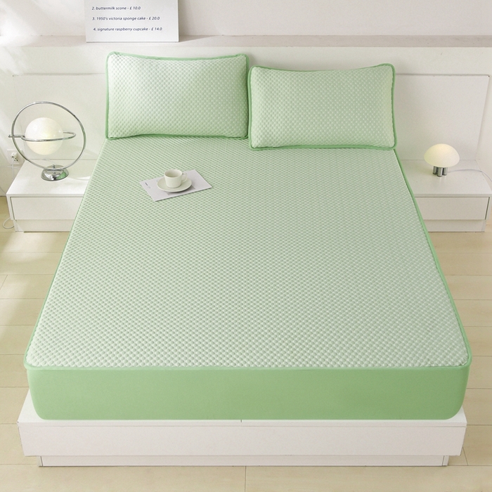 91家纺网 家纺一手货源 找家纺 梦之星 2025新款凉豆豆凉席三件套 纯色床笠款-绿