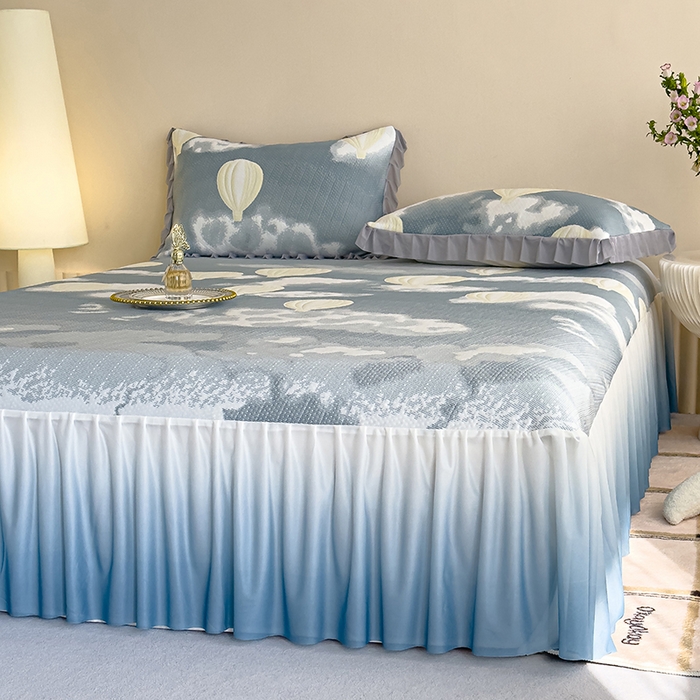 91家纺网 家纺一手货源 找家纺 冬然家纺 2025新款冰豆豆席子凉席床裙款 梦幻气球-灰