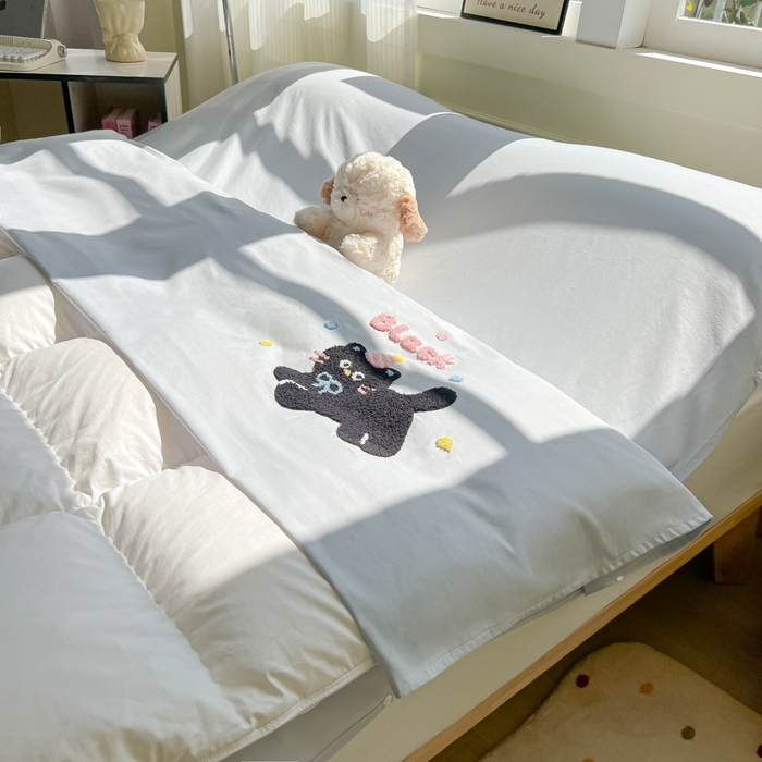 91家纺网 家纺一手货源 找家纺 柒星睡袋 2025新款款40支全棉纯色毛巾绣可拆分隔脏睡袋 黑猫 灰