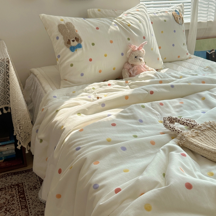 91家纺网 家纺一手货源 找家纺  曼町家居 全棉双层纱毛巾绣夏被三件套 元气星喵