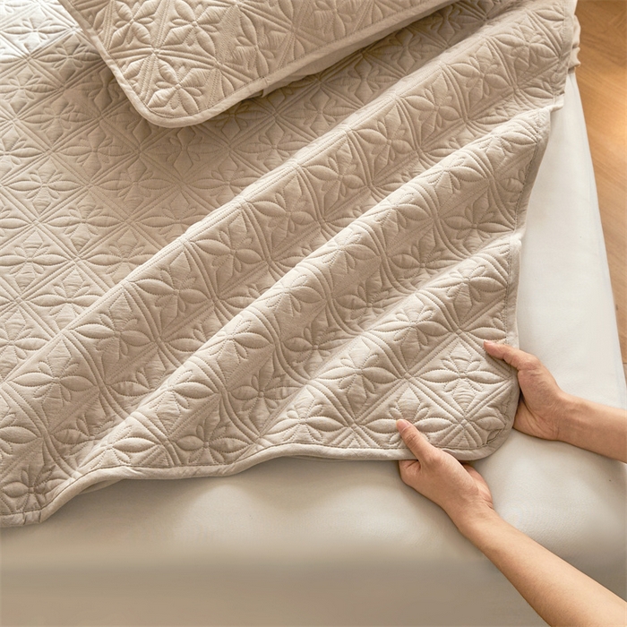 91家纺网 家纺一手货源 找家纺 3C 2025全棉蚕丝蛋白夹棉床笠 天星花-浅卡其