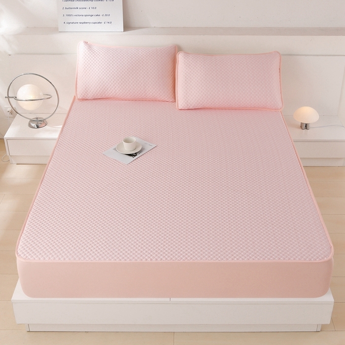 91家纺网 家纺一手货源 找家纺 梦之星 2025新款凉豆豆凉席三件套 纯色床笠款-粉