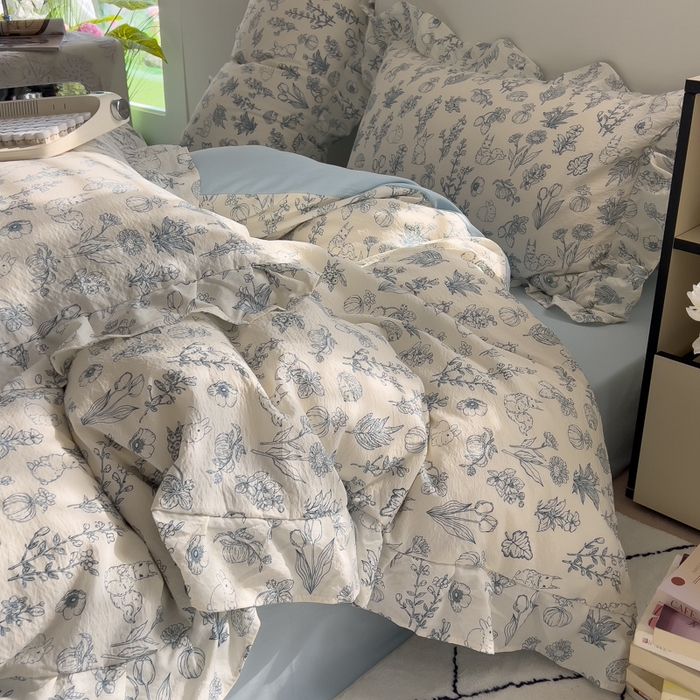 91家纺网 家纺一手货源 找家纺 希丞家居 2025新款云感提花双层纱花边四件套 魔法森林