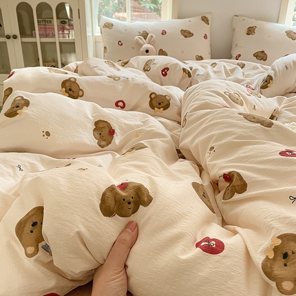 初念 2025新款云感针织双层纱三件套-四件套【提供买家秀】 奇妙小熊-米