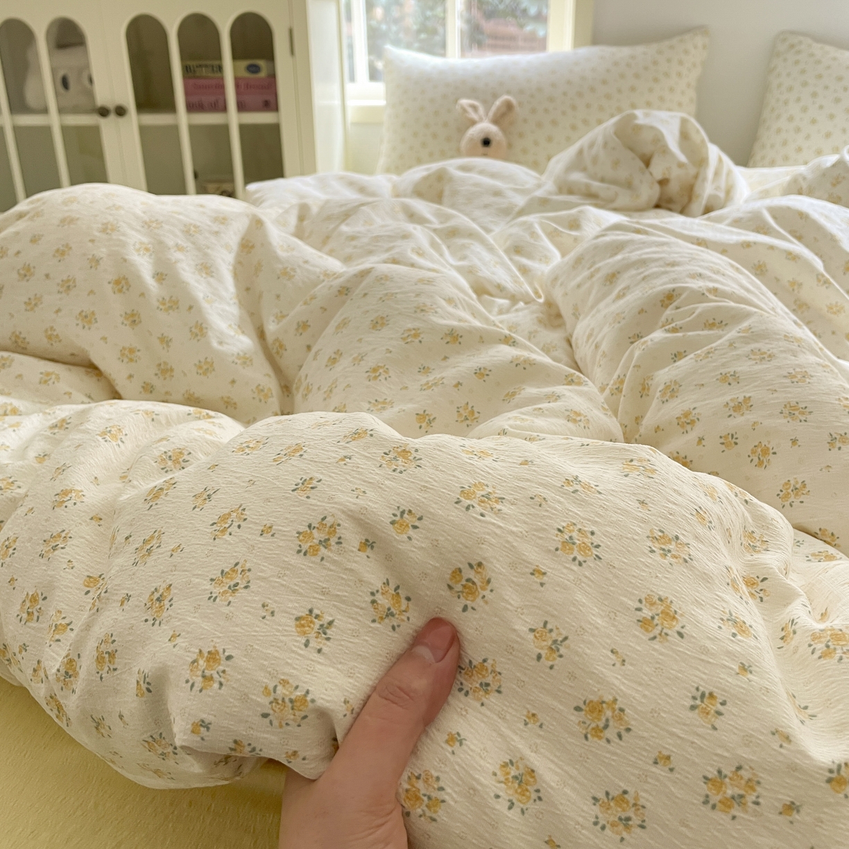 91家纺网 家纺一手货源 找家纺 初念 2025新款云感针织双层纱三件套-四件套【提供买家秀】 橘子海