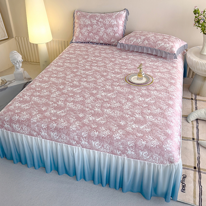 91家纺网 家纺一手货源 找家纺 冬然家纺 2025新款冰豆豆席子凉席床裙款 梦幻玫瑰-粉