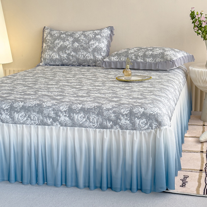 91家纺网 家纺一手货源 找家纺 冬然家纺 2025新款冰豆豆席子凉席床裙款 梦幻玫瑰-灰