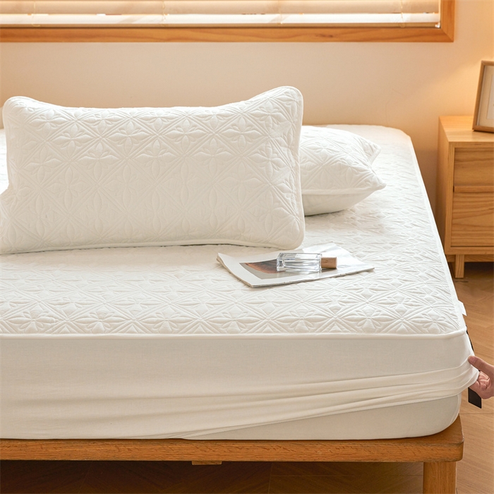 91家纺网 家纺一手货源 找家纺 3C 2025全棉蚕丝蛋白夹棉床笠 天星花-云朵白