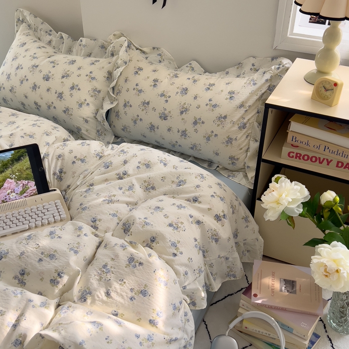 91家纺网 家纺一手货源 找家纺 希丞家居 2025新款云感提花双层纱花边四件套 微醺