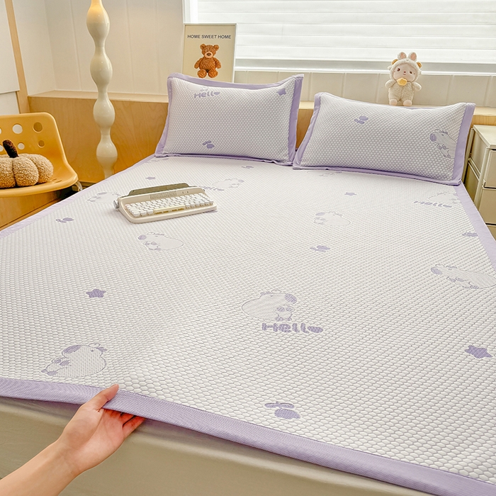 91家纺网 家纺一手货源 找家纺 绣女坊 2025新款冰豆豆提花凉席三件套 卡皮巴拉紫