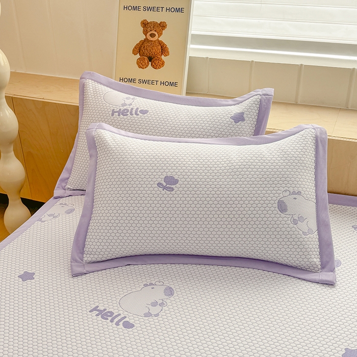 91家纺网 家纺一手货源 找家纺 绣女坊 2025新款冰豆豆提花凉席三件套 卡皮巴拉紫