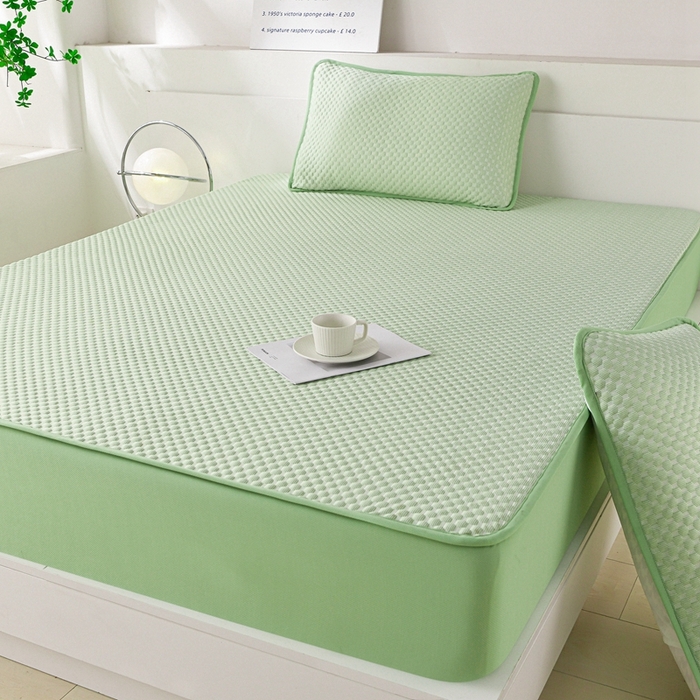 91家纺网 家纺一手货源 找家纺 梦之星 2025新款凉豆豆凉席三件套 纯色床笠款-绿