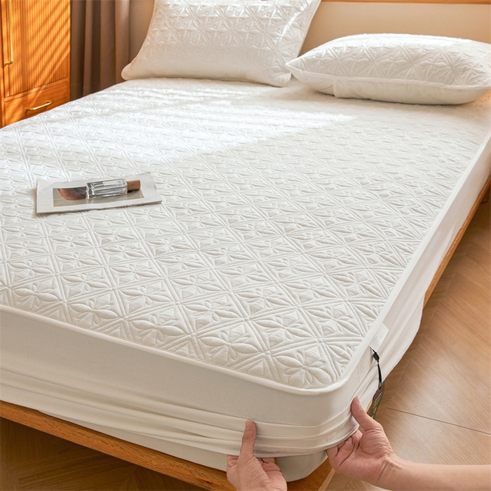 91家纺网 家纺一手货源 找家纺 3C 2025全棉蚕丝蛋白夹棉床笠 天星花-云朵白