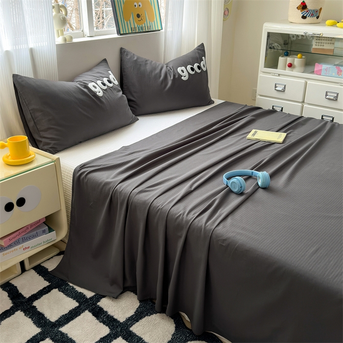 91家纺网 家纺一手货源 找家纺 丽涵家纺 2025新款全棉大雁纹单品床单床单三件套 good铅笔灰