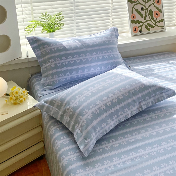 91家纺网 家纺一手货源 找家纺 凯磊2025新款老粗布印花单品枕套枕套单件 甜纹悠居-蓝