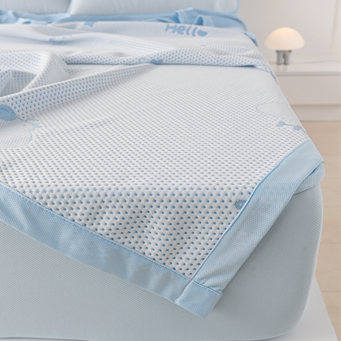 91家纺网 家纺一手货源 找家纺 梦之星 2025新款凉豆豆凉席三件套 卡比巴拉床笠款-蓝